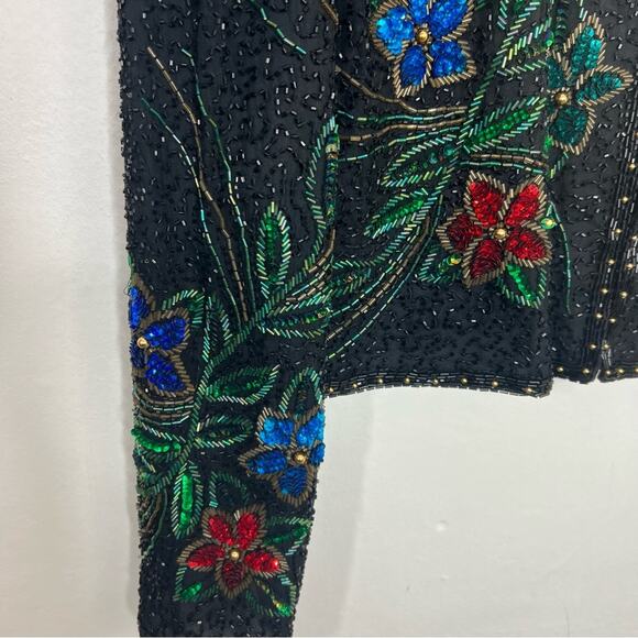 Vintage Scala Silk Beaded Sequin Floral Jacket Size Large NWT - Picture 5 of 14